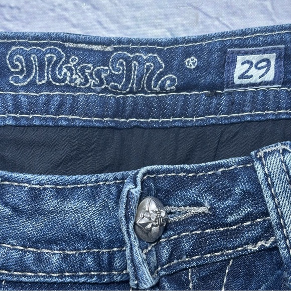Miss Me Jeans Mid Rise Easy Boot Metallic Embellished Rhinestones Curvy Blue 29 - Picture 6 of 16